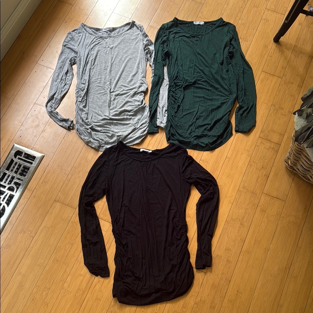 Set of Three Long Sleeve Maternity Tops - Gray, Green, Black